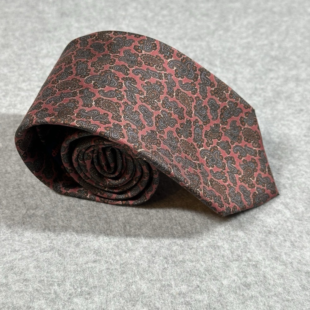 Vintage Puritan Pure Silk Paisley Necktie Pink Burgundy Mens Classic Tie 56x3in